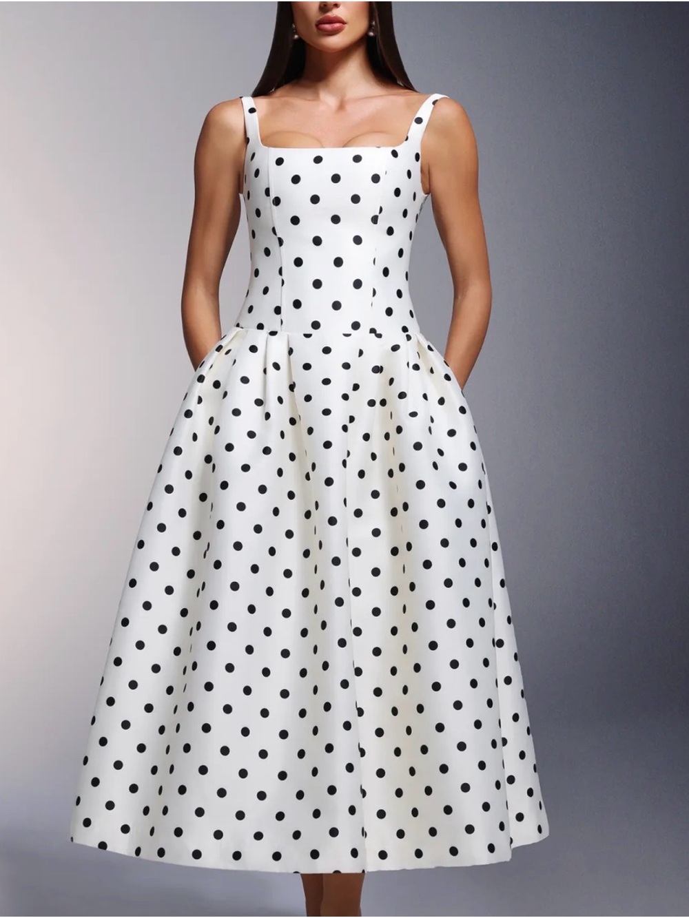 Bella Barnett Polka Dot Black and White Midi Dress